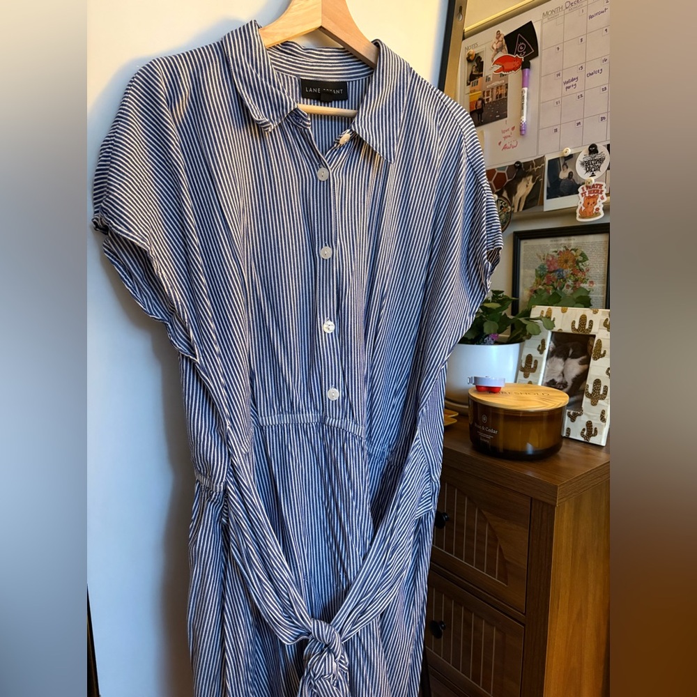 Lane Bryant Sz 18 Blue and White Striped Dress